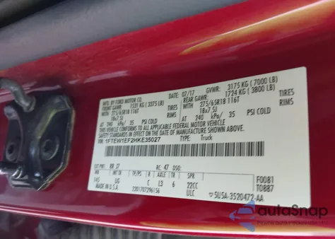 2017 Ford F-150 Xlt from USA, damaged, VIN 1FTEW1EF2HKE35027